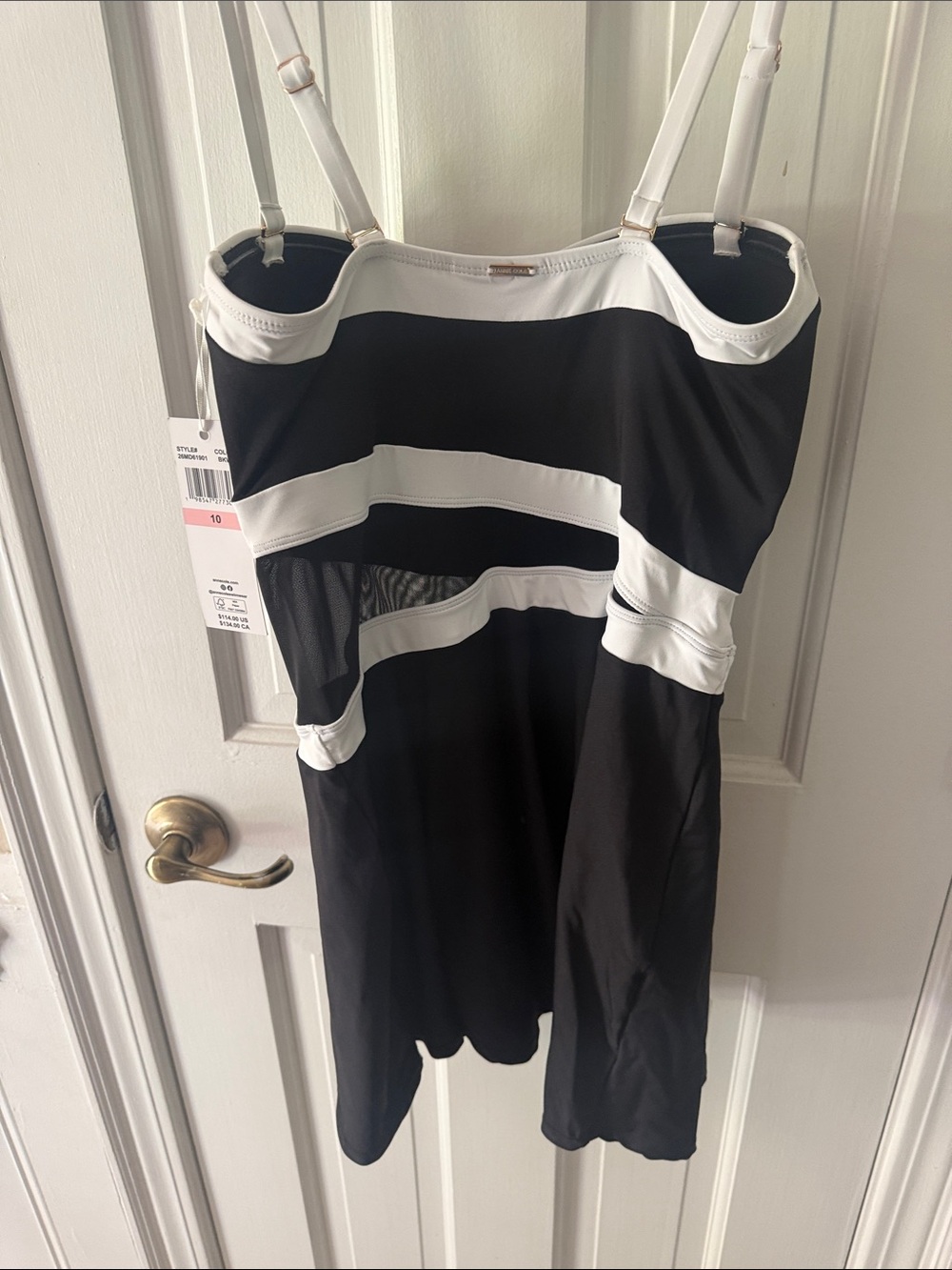 Anne Cole Black and White One-Piece Swimdress with Skirt - Picture 6 of 9